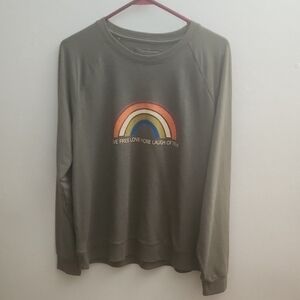 Sonoma Olive Crewneck Sweatshirt with Rainbow Design Sz L